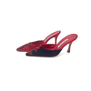 Manolo Blahnik Retro Vintage Abstract Floral Embroidered Pointed Toe Mules 37